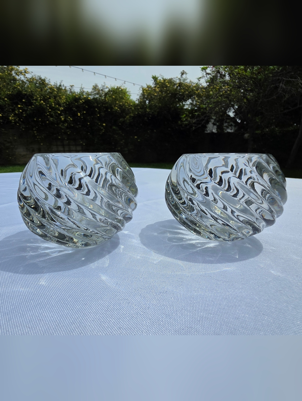 Partylite Heavy Crystal Swirl Votive Holders | 2 Clear Glass Tea Light Candles